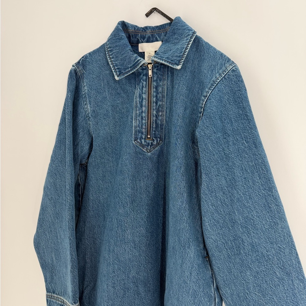 Cos Denim Half Zip Dress With Pockets In Blue - Picture 3 of 7